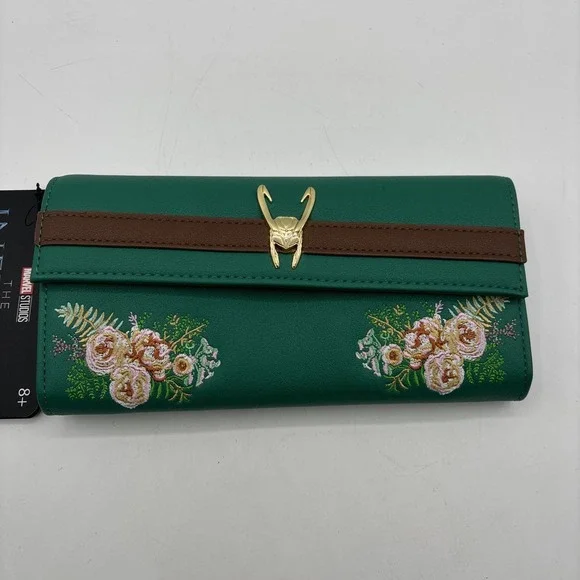 NEW Loungefly Disney Marvel Loki Floral Wallet Embroidered Green Infinity Saga‎ - Picture 2 of 9